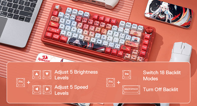 Redragon K673 PRO SE 81 Keys Wireless RGB 3-Mode Anime Mechanical Hot-Swap Socket Gaming Keyboard, Custom Hi-Fi Linear Switch