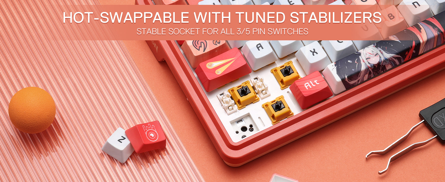 Redragon K673 PRO SE 81 Keys Wireless RGB 3-Mode Anime Mechanical Hot-Swap Socket Gaming Keyboard, Custom Hi-Fi Linear Switch