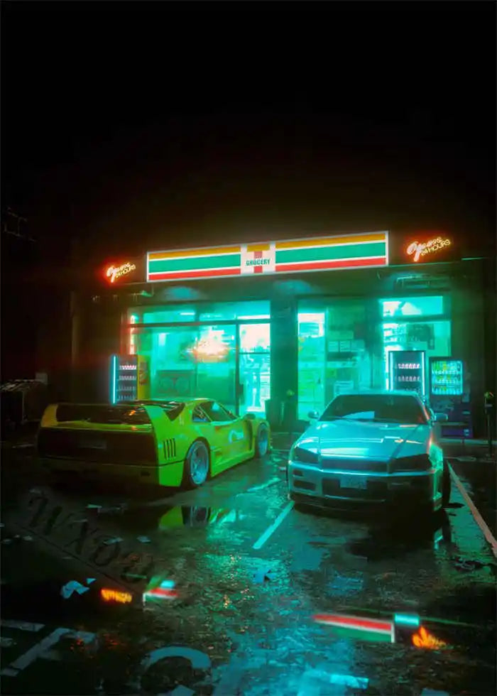 Neon Night City Landscape 80s Retro Cyberpunk Car Posters for Room Aesthetic Painting Canvas Print Home Art Wall Decor Pictures