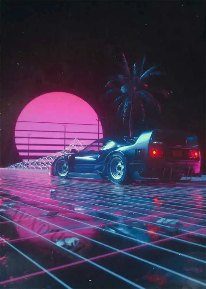 Neon Night City Landscape 80s Retro Cyberpunk Car Posters for Room Aesthetic Painting Canvas Print Home Art Wall Decor Pictures