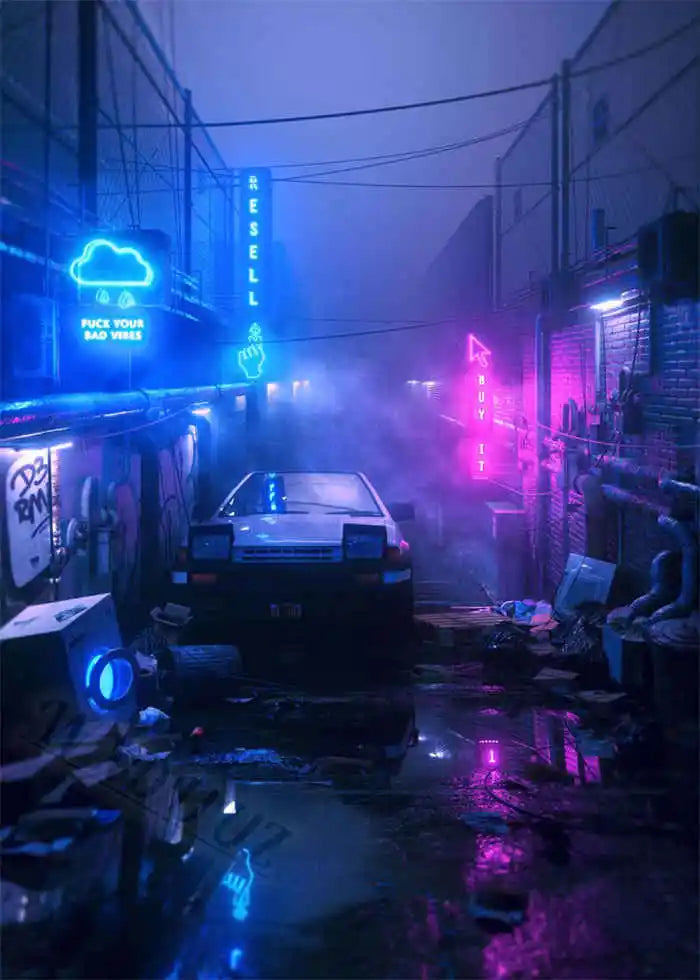 Neon Night City Landscape 80s Retro Cyberpunk Car Posters for Room Aesthetic Painting Canvas Print Home Art Wall Decor Pictures