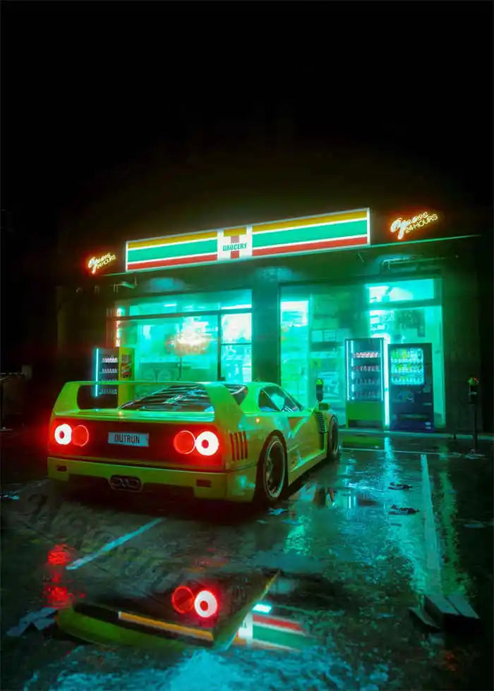 Neon Night City Landscape 80s Retro Cyberpunk Car Posters for Room Aesthetic Painting Canvas Print Home Art Wall Decor Pictures