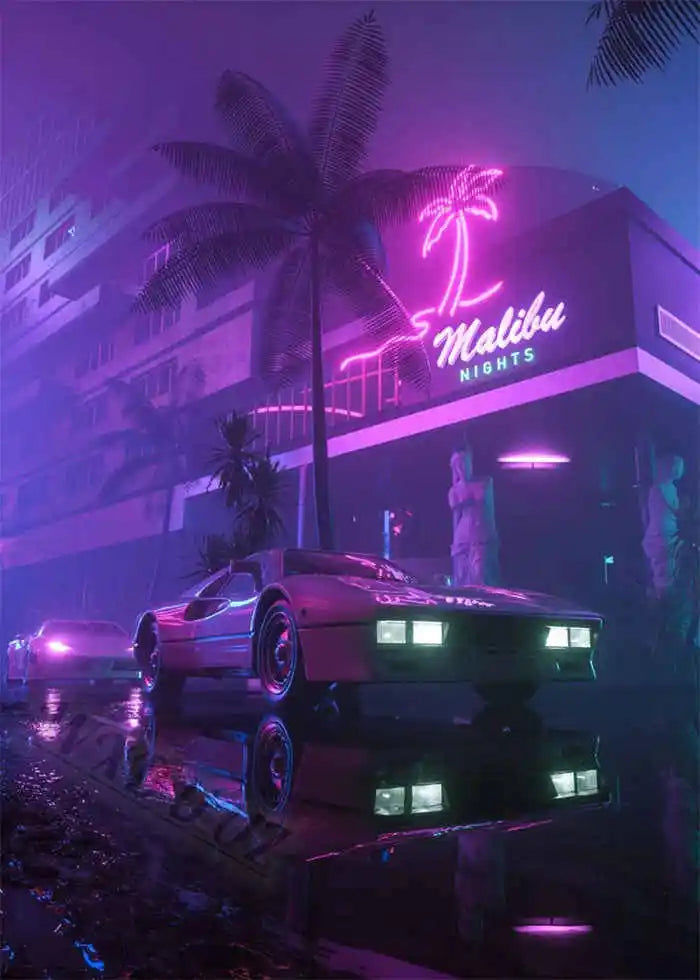 Neon Night City Landscape 80s Retro Cyberpunk Car Posters for Room Aesthetic Painting Canvas Print Home Art Wall Decor Pictures