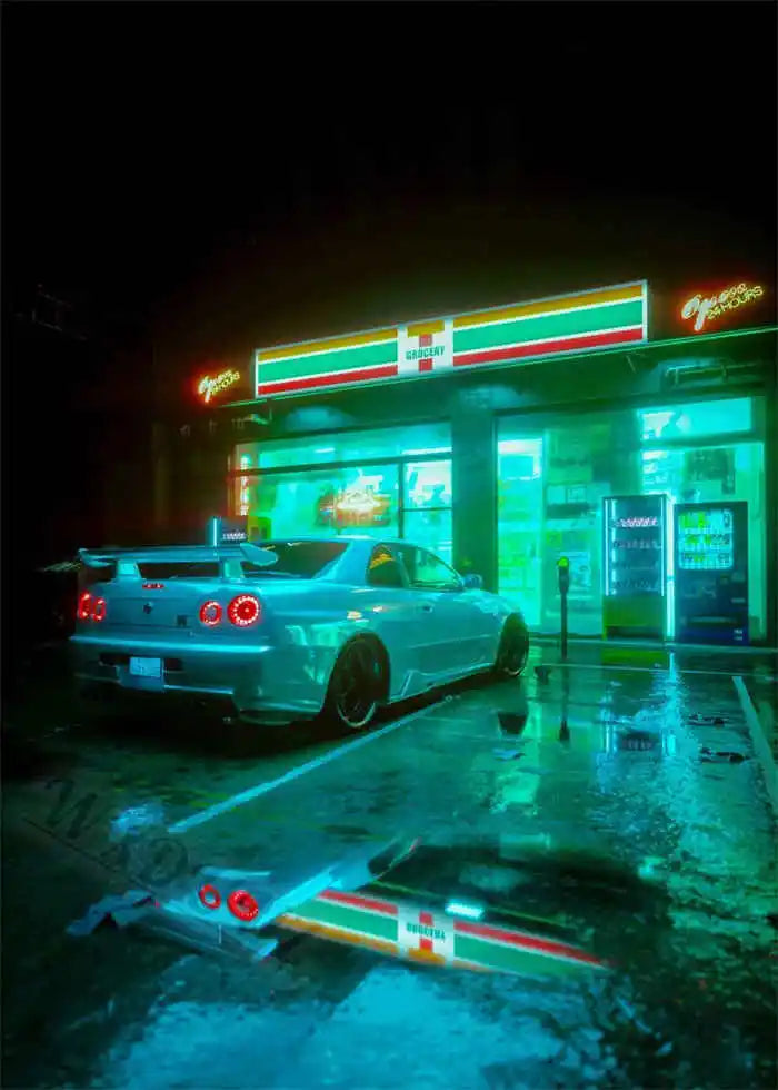 Neon Night City Landscape 80s Retro Cyberpunk Car Posters for Room Aesthetic Painting Canvas Print Home Art Wall Decor Pictures