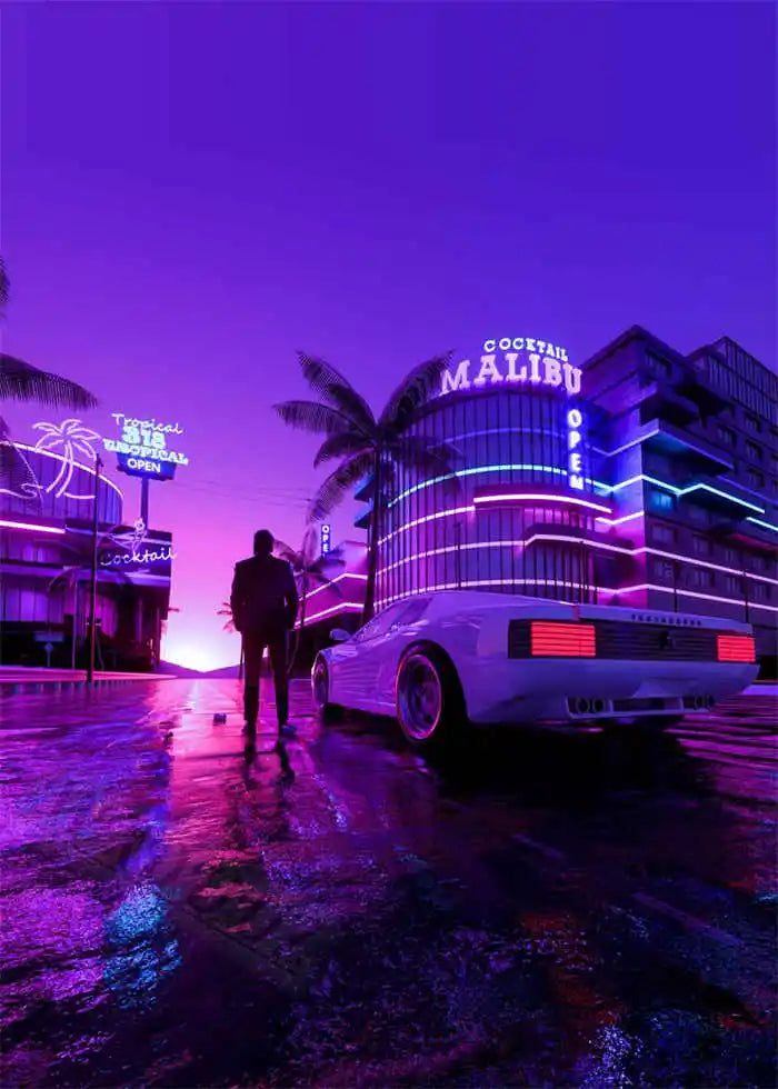 Neon Night City Landscape 80s Retro Cyberpunk Car Posters for Room Aesthetic Painting Canvas Print Home Art Wall Decor Pictures