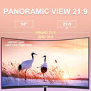 A 34-inch ultra-large curved gaming monitor with 4K HD picture quality, a 165Hz high refresh rate, and a 1500R curvature.