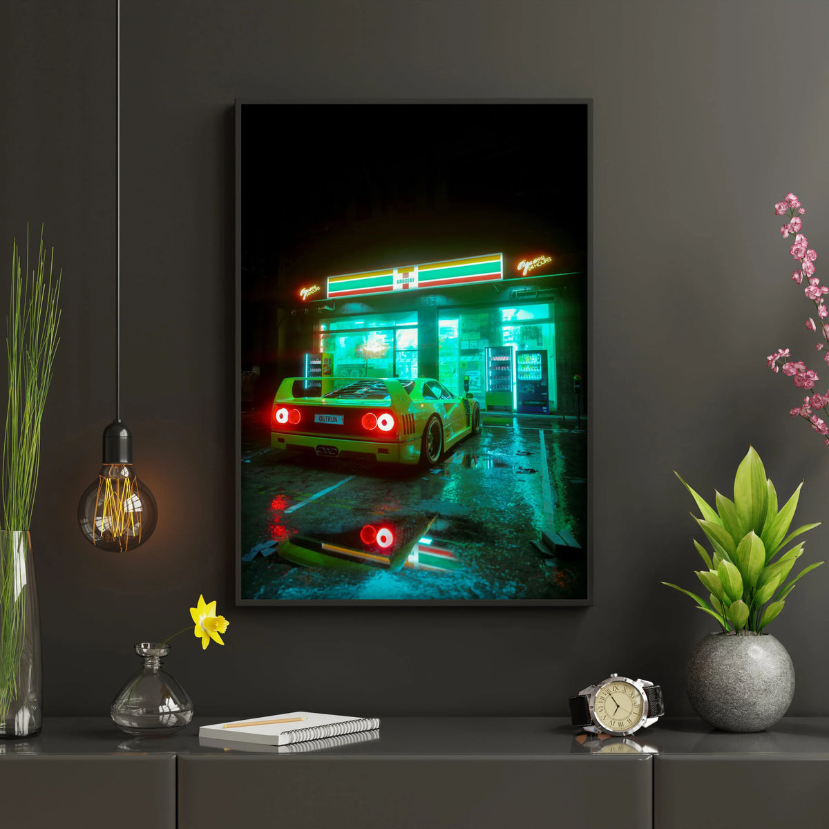 Neon Night City Landscape 80s Retro Cyberpunk Car Posters for Room Aesthetic Painting Canvas Print Home Art Wall Decor Pictures