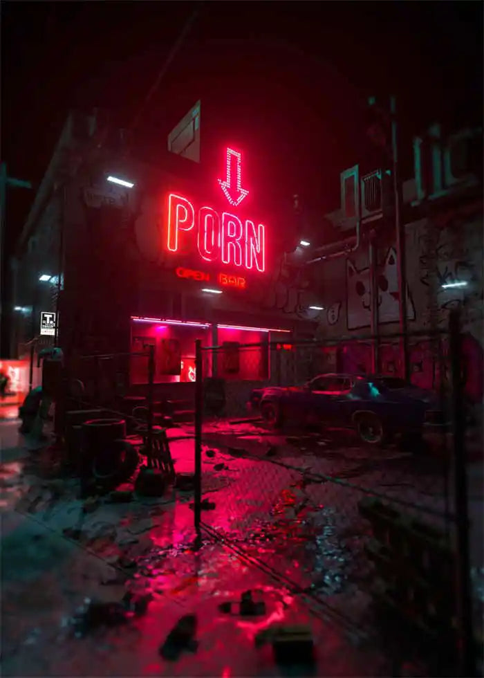 Neon Night City Landscape 80s Retro Cyberpunk Car Posters for Room Aesthetic Painting Canvas Print Home Art Wall Decor Pictures