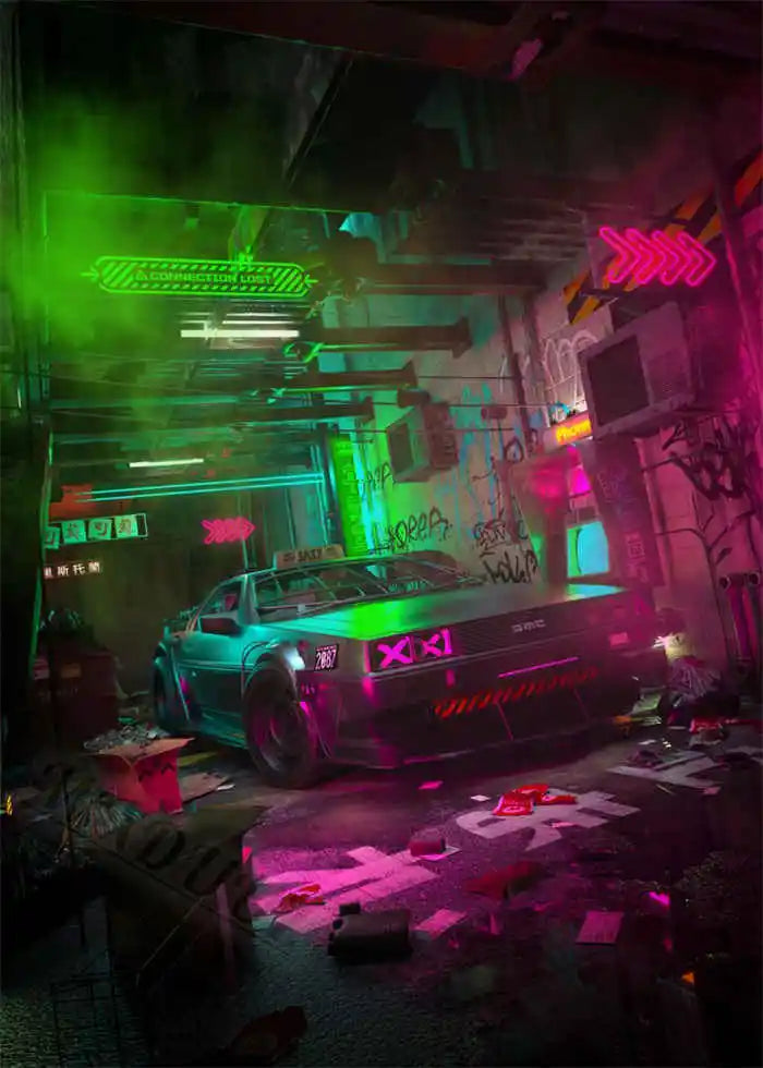 Neon Night City Landscape 80s Retro Cyberpunk Car Posters for Room Aesthetic Painting Canvas Print Home Art Wall Decor Pictures