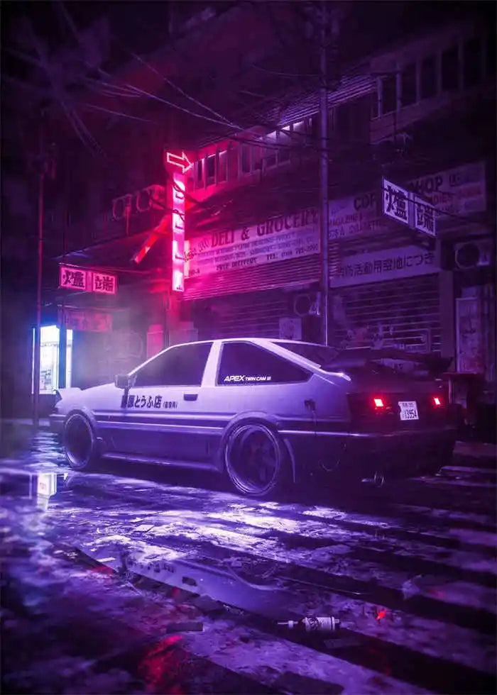 Neon Night City Landscape 80s Retro Cyberpunk Car Posters for Room Aesthetic Painting Canvas Print Home Art Wall Decor Pictures