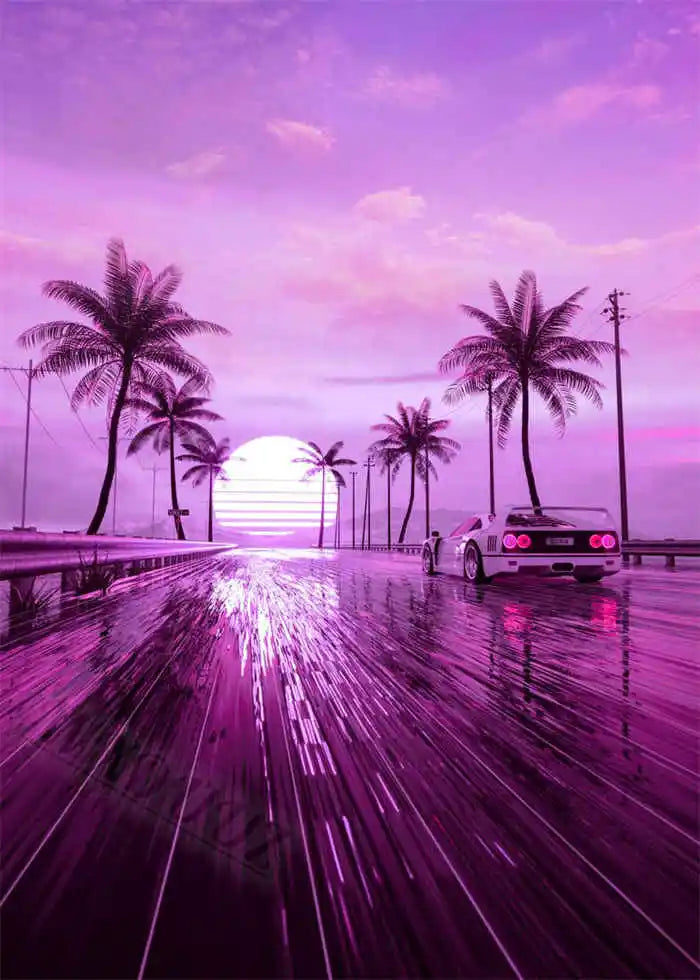 Neon Night City Landscape 80s Retro Cyberpunk Car Posters for Room Aesthetic Painting Canvas Print Home Art Wall Decor Pictures