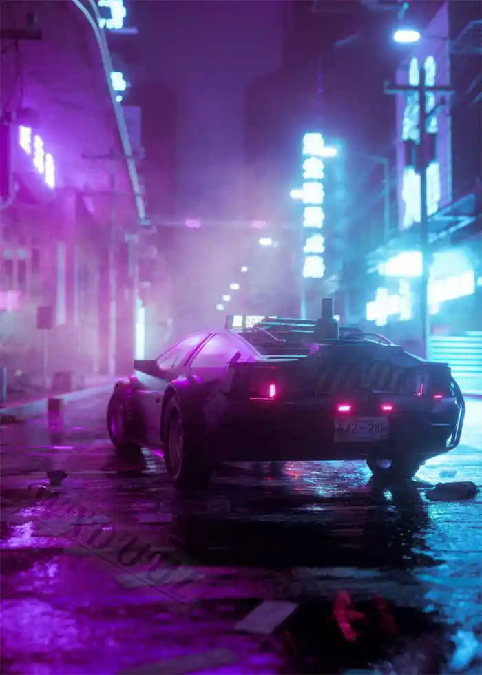 Neon Night City Landscape 80s Retro Cyberpunk Car Posters for Room Aesthetic Painting Canvas Print Home Art Wall Decor Pictures