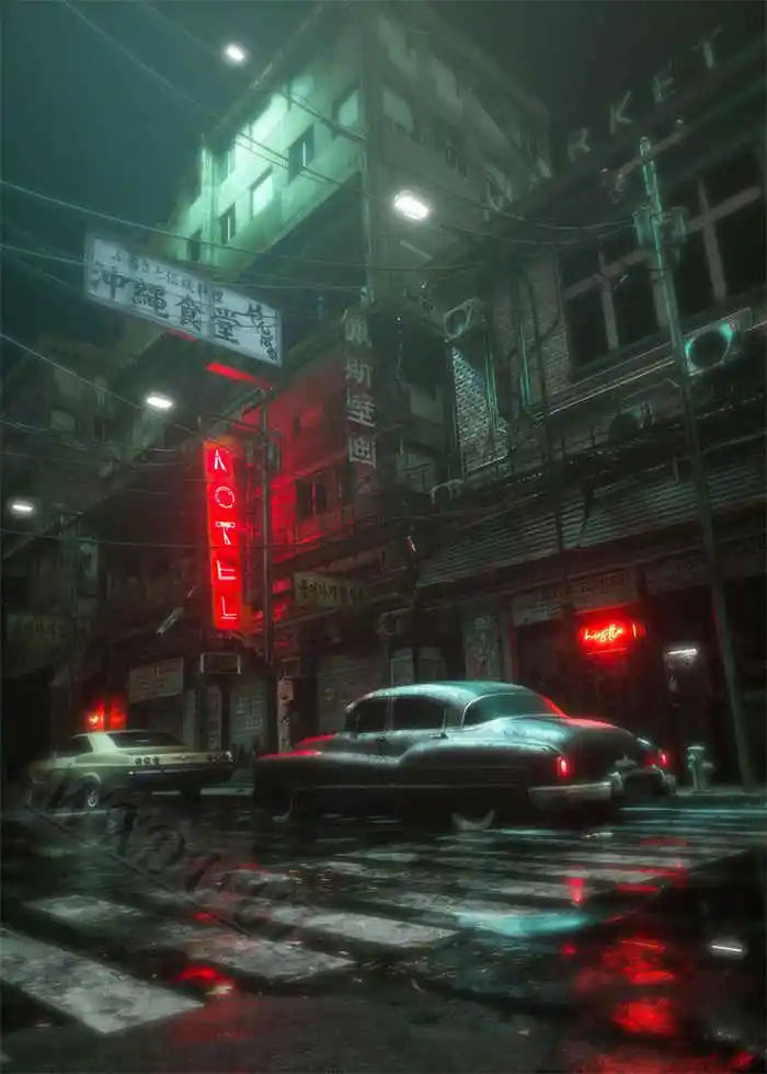 Neon Night City Landscape 80s Retro Cyberpunk Car Posters for Room Aesthetic Painting Canvas Print Home Art Wall Decor Pictures