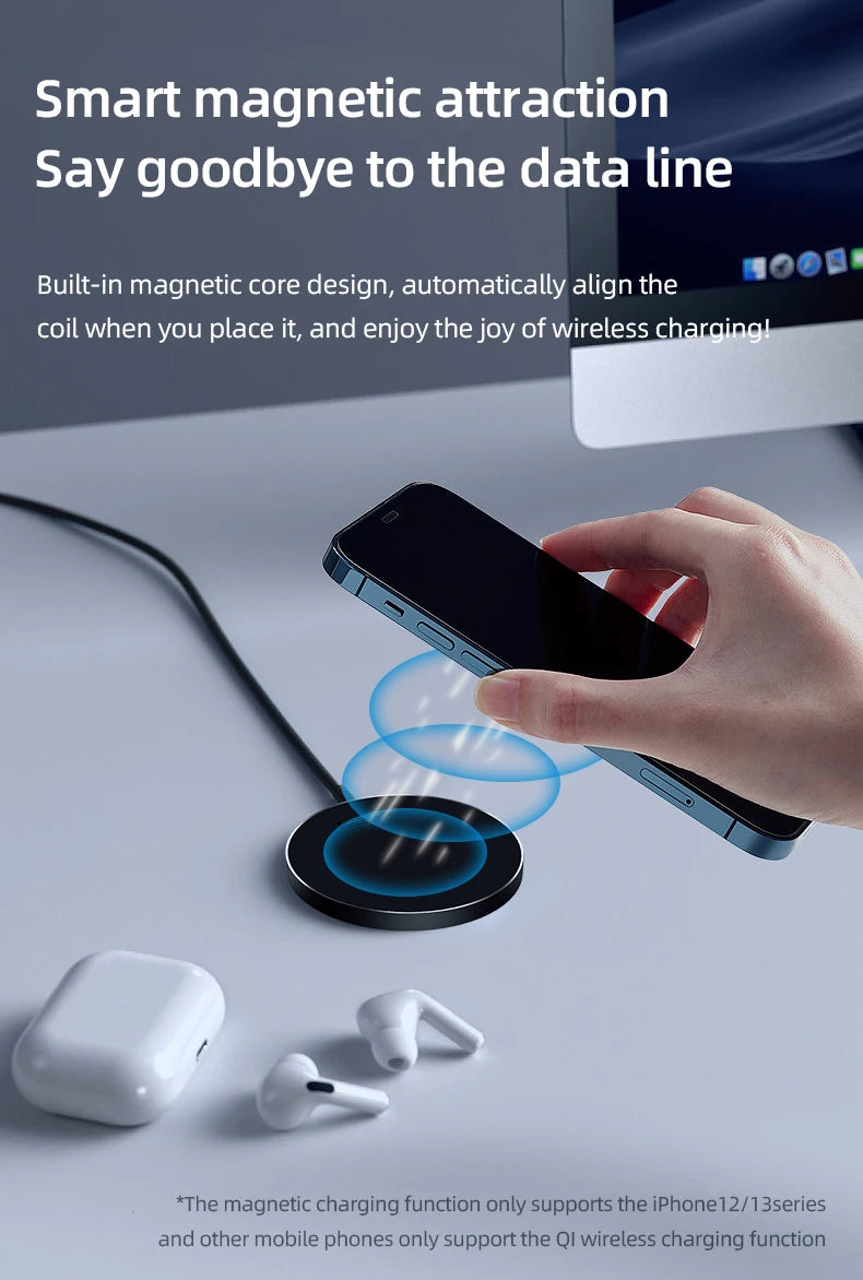 Magnetic Wireless Charger Induction 20W Fast Charging Station For iPhone 15 14 13 12 11 Pro Max X XS XR 8 Plus Phone Airpods Pro