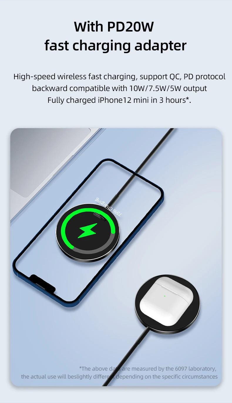 Magnetic Wireless Charger Induction 20W Fast Charging Station For iPhone 15 14 13 12 11 Pro Max X XS XR 8 Plus Phone Airpods Pro