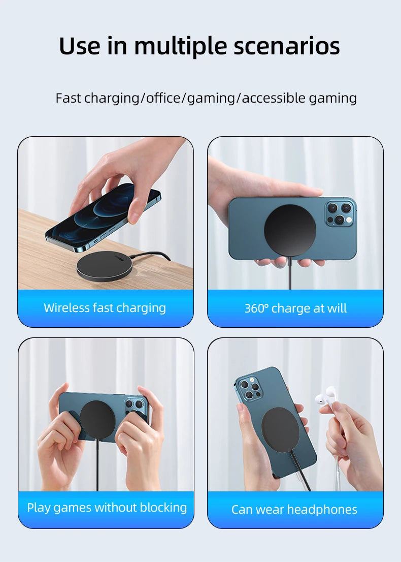 Magnetic Wireless Charger Induction 20W Fast Charging Station For iPhone 15 14 13 12 11 Pro Max X XS XR 8 Plus Phone Airpods Pro