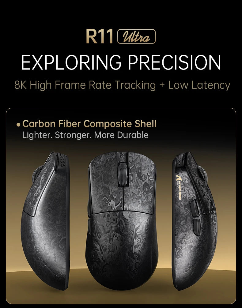 Wireless 8K Attack Shark R11 Ultra Gaming Mouse Carbon Fiber PAW3950MAX Sensor 42000DPI OMRON 100M Switch