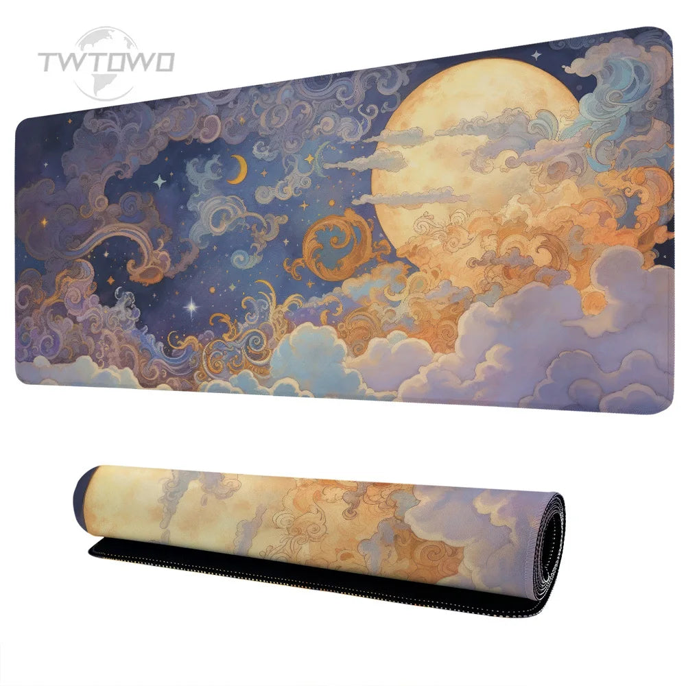 Mouse Pad Gamer Moon And Sea Starry Night XL Mousepad XXL Mechanical Keyboard Pad Natural Rubber Carpet Soft Computer Table Mat