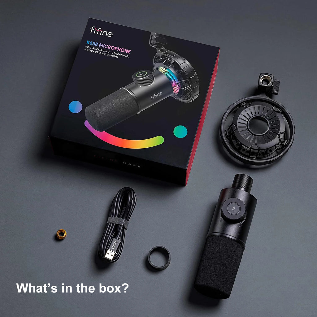 FIFINE Gaming USB Microphone for YouTube,Podcast Dynamic Mic with RGB Light/Light-touch Mute/Gain Knob for PC,Tablet,Record-K658