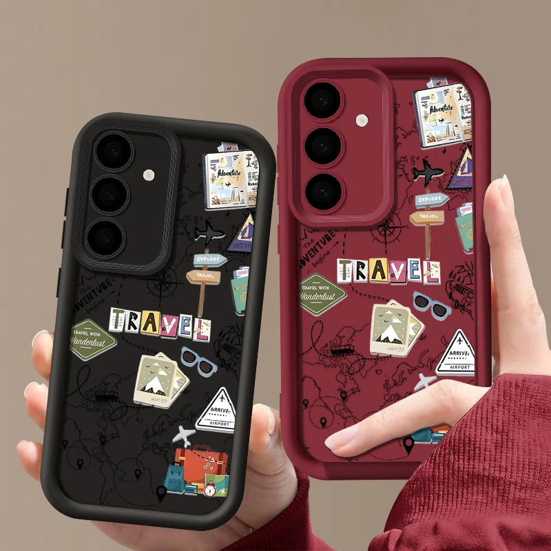 Travel Map Pattern TPU Case For Samsung Galaxy S25 Edge S22 S23 Ultra S24 FE A56 A36 A26 A55 A16 A15 A35 A25 A54 5G Phone Cover