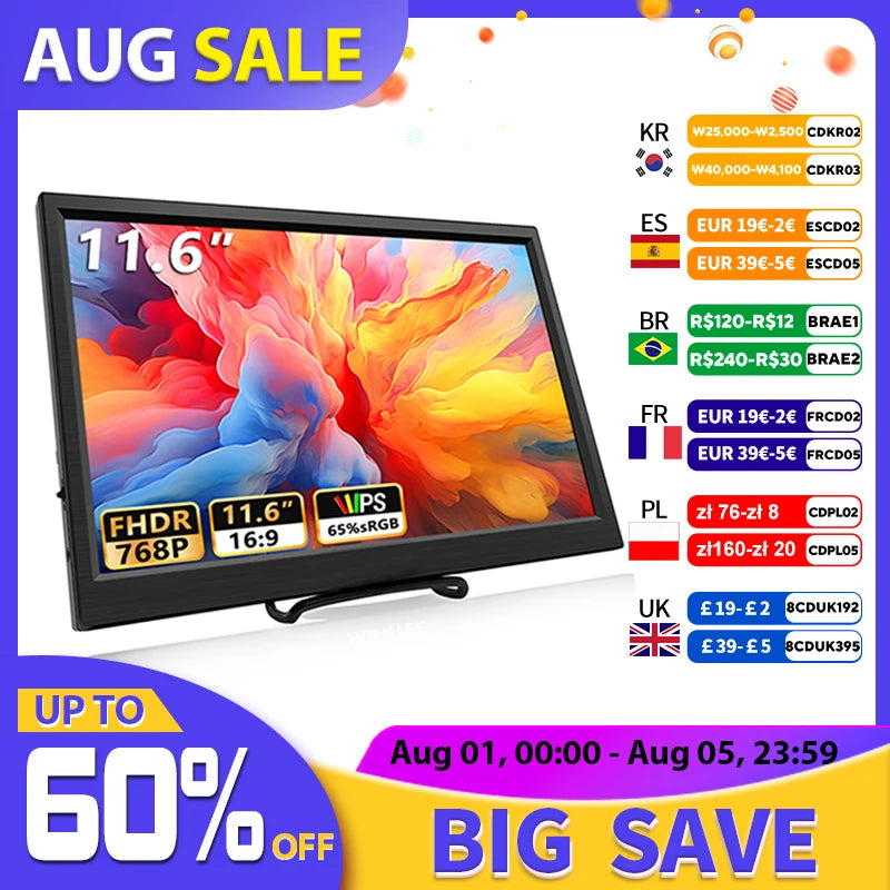 11.6 Inch Portable Monitor HDMI-Compatible Laptop second screen Gaming Extended Display For Switch/PS4/Xbox/Raspberry Pi
