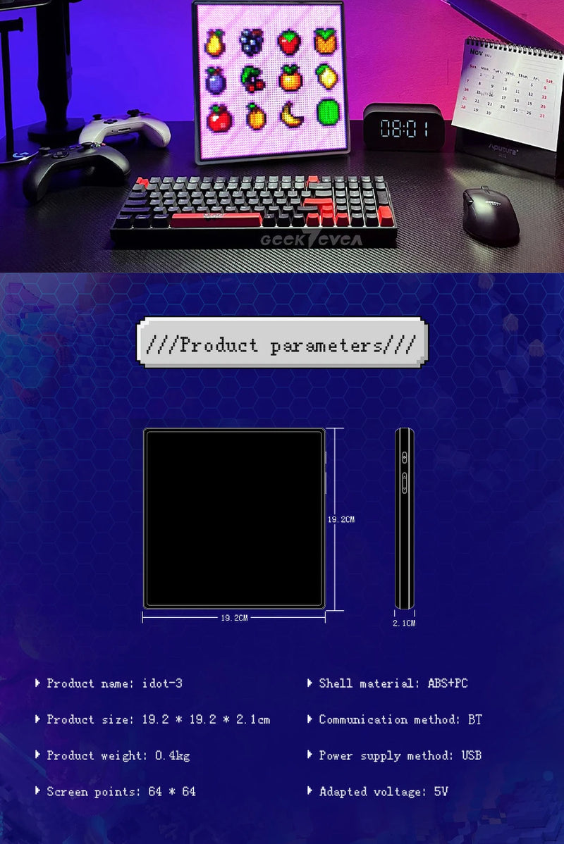 64X64 Smart LED Pixel Display RGB DIY Programmable Pixel APP Control Art Display Creative Animations For Gaming Room Decor