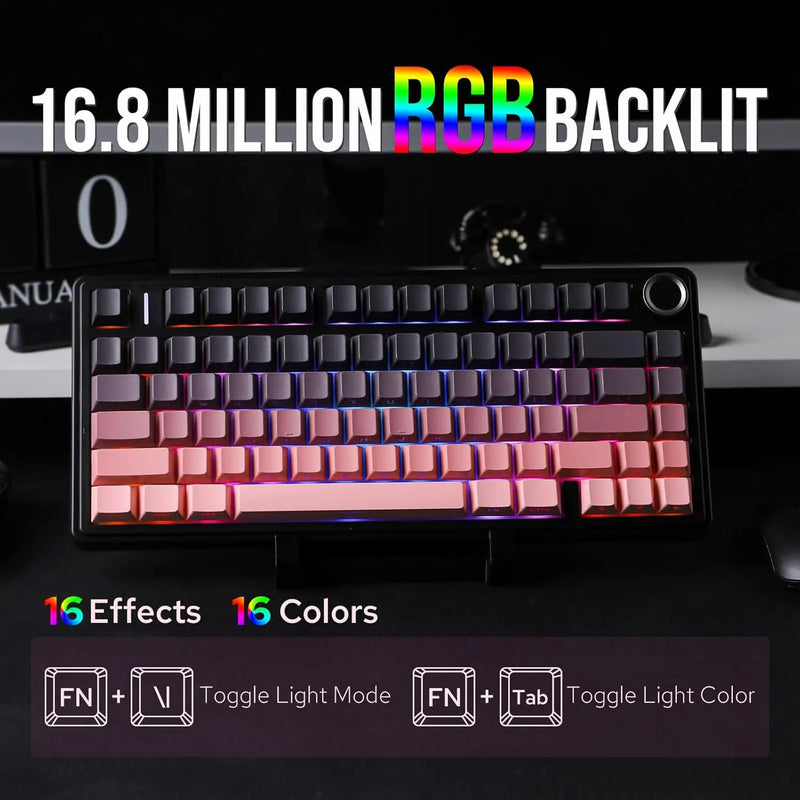 AULA F75 Wireless Game Mechanical Keyboard RGB Customized 75% Layout Side-engraving Gasket Mounted PBT Gradient Keycaps Keyboard