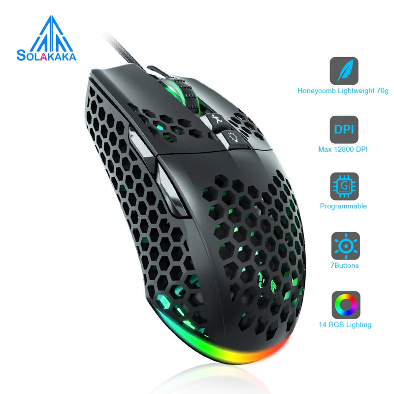 SM900 Wired Gaming Mouse Low Latency 12800 DPI 7 Buttons Macro Software Honeycomb Mice for PC Laptop