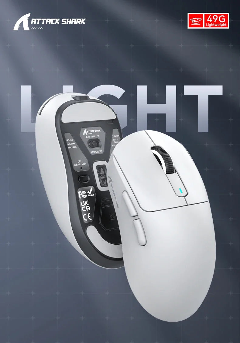 Attack Shark X3 PixArt PAW3395 Bluetooth Mouse 2.4G Tri-Mode Connection, 26000dpi, 650IPS,Lightweight Macro Gaming Mouse