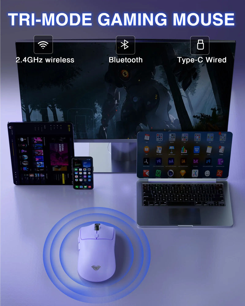 AULA SC580 Gaming Mouse Tri-mode Rechargeable Ergonomic Bluetooth Mouse 10000 DPI Wireless Bluetooth Mice for Office Gaming