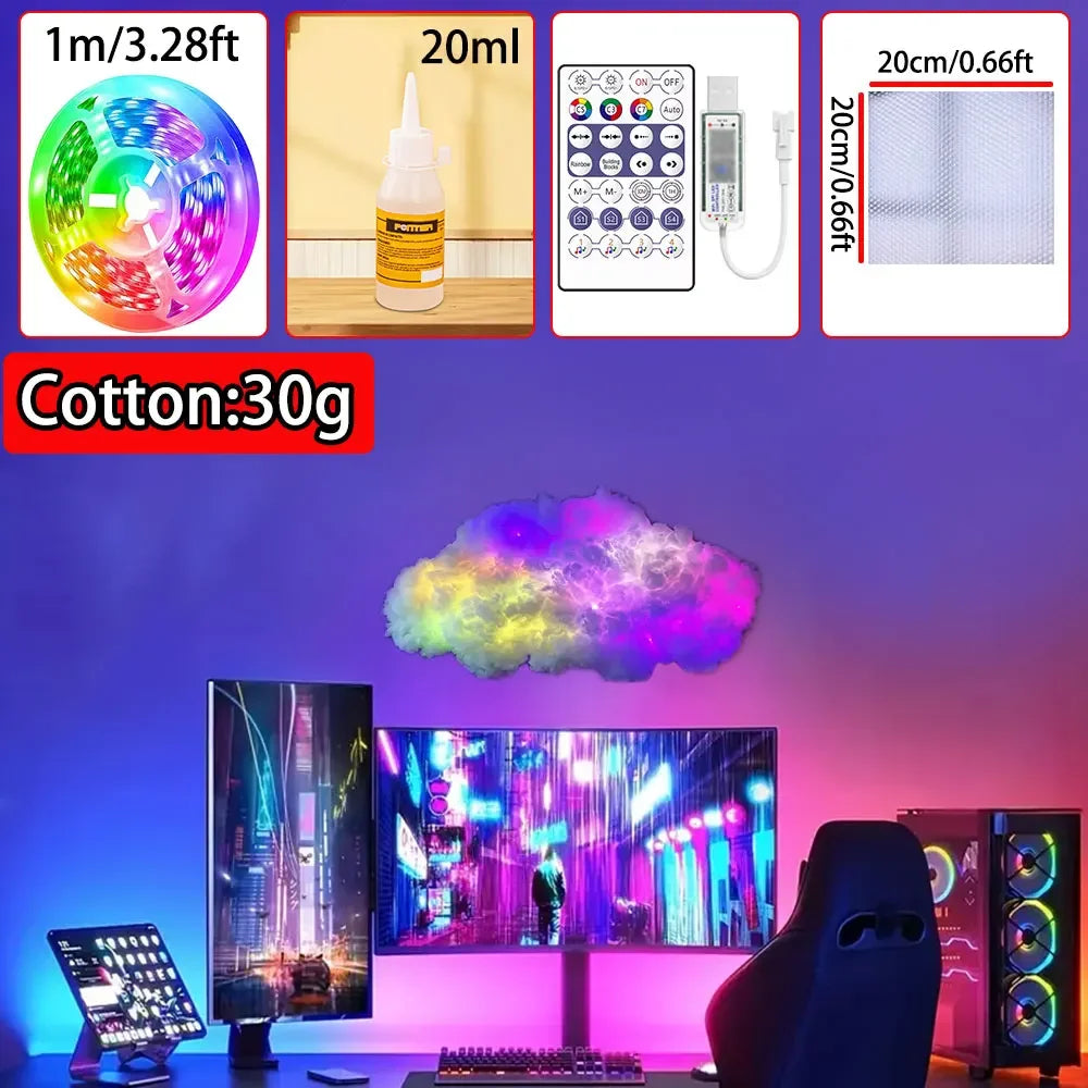 3D Big Cloud Lightning Light 360 Degree Wireless Remote APP Music Sync Multicolor Lightning Smart Cloud Light For Home LED Decor