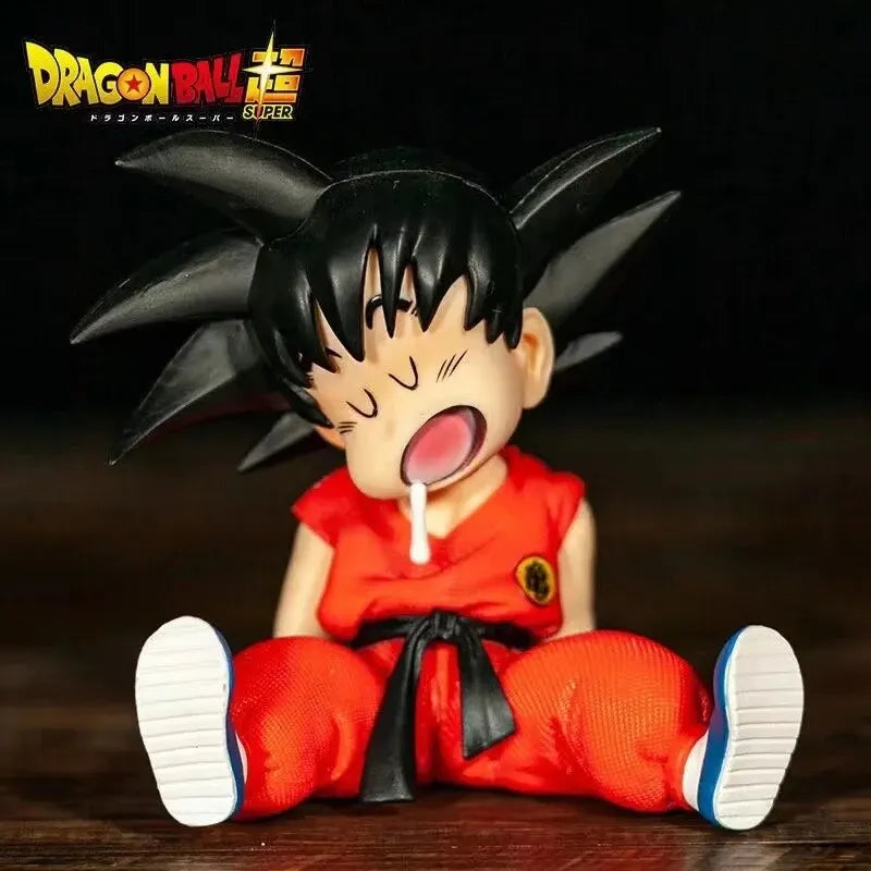 10cm Dragon Ball Z Anime Kakarotto Gk Pvc Action Figure Auto Accessories Sitting Posture Sleep Son Goku Model Toys Gifts