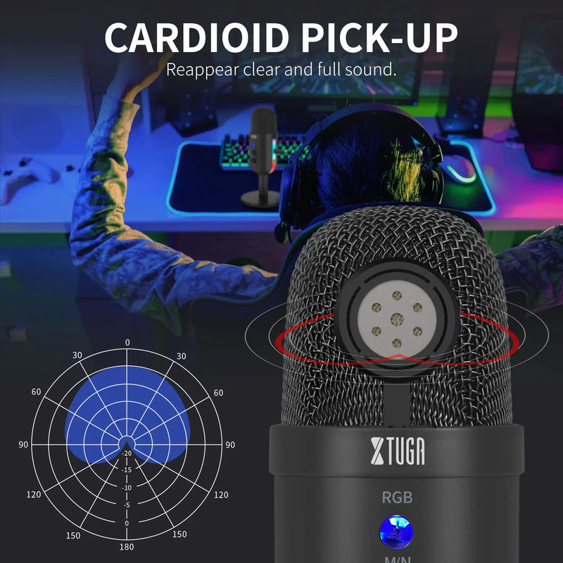 XTUGA MU2000 RGB Mini Condenser Microphone USB Interface Suitable For Gaming Voice Computer Live Streaming Video Conferencing