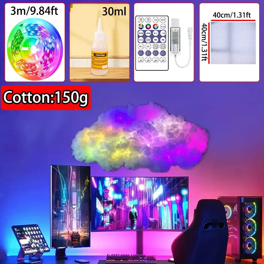 3D Big Cloud Lightning Light 360 Degree Wireless Remote APP Music Sync Multicolor Lightning Smart Cloud Light For Home LED Decor
