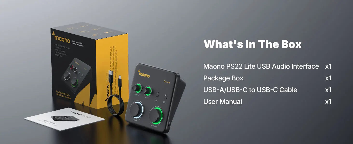 MAONO PS22 Lite USB Audio Interface for PC XLR Input Portable Recording Streaming Equipment Sound Card for Music Guitar DAW