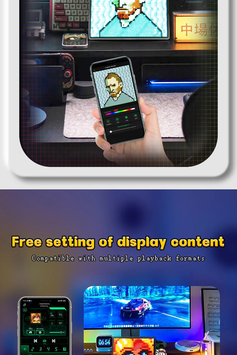 64X64 Smart LED Pixel Display RGB DIY Programmable Pixel APP Control Art Display Creative Animations For Gaming Room Decor