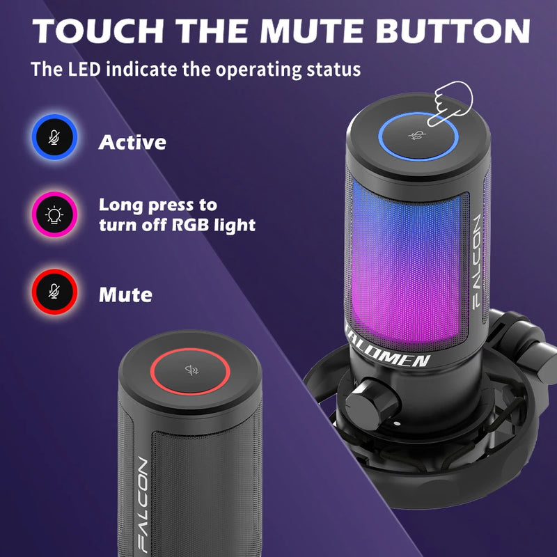 talomen Gaming PC USB Microphone, Podcast Condenser Mic with Boom Arm, Online Chat, RGB Computer Mic for PS4/5 PC Gamer F8S