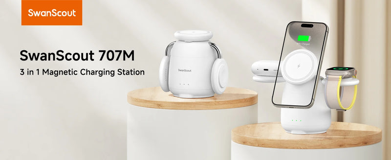 SwanScout 707M Magnetic Charging Station for iPhone 16 15 14 13 Wireless Charger Stand for AirPods 4 for Apple Watch 10-2 Ultra