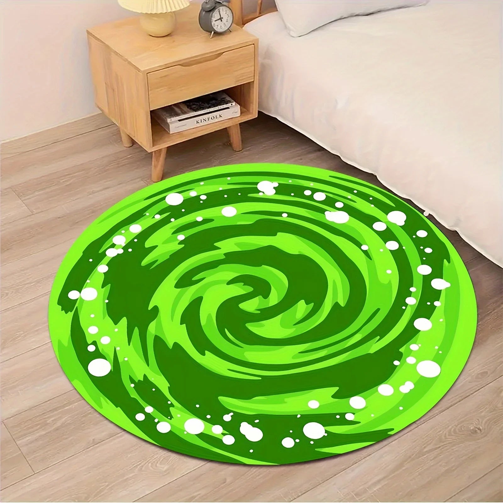 Large Round Mat Green Swirl Floor Soft Perfect Carpet for Bathroom Bedroom Kitchen Living Room Ideal and Home Decorations Rug