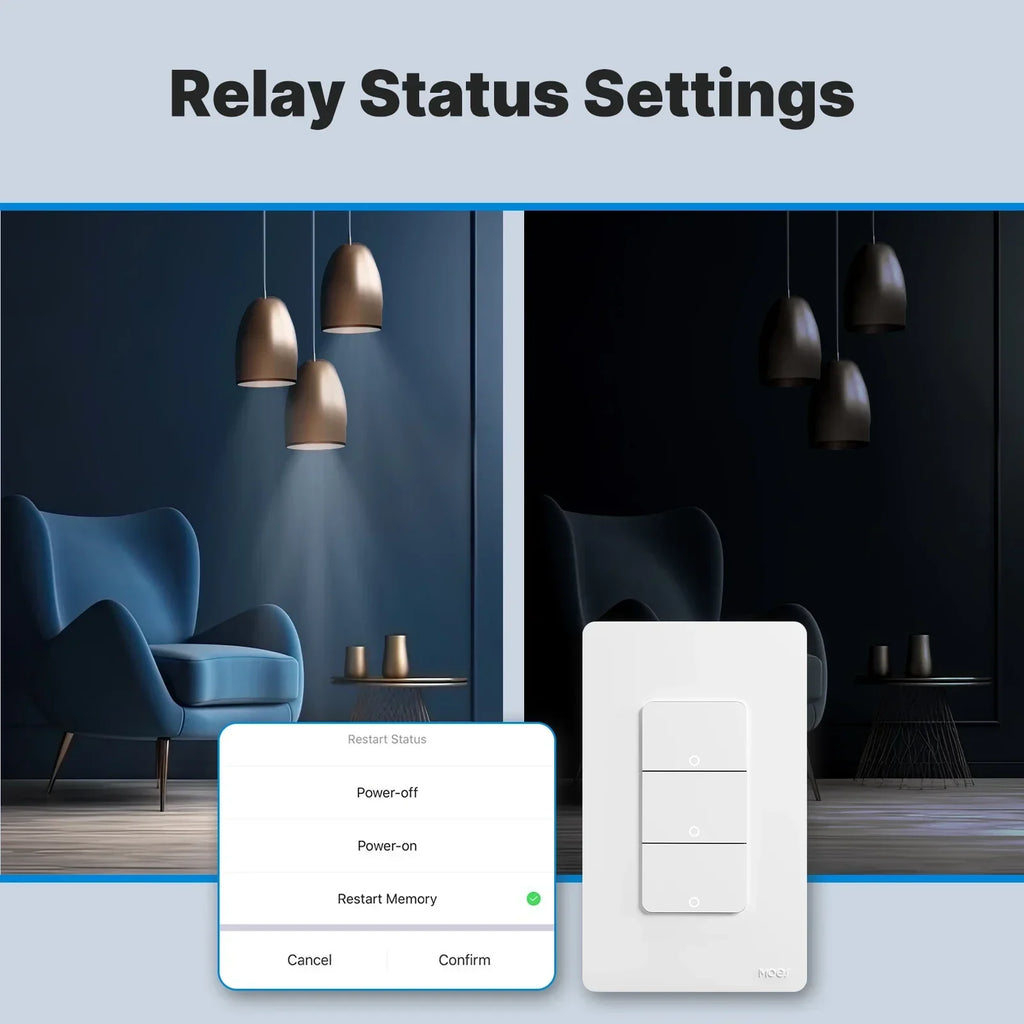 MOES WiFi Matter Switch Smart Tuya Light Button Neutral Wire Required App Control Grounding Design Alexa Google Home Apple Home