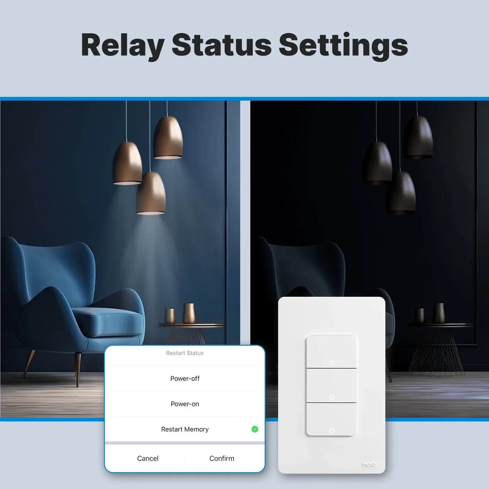 MOES WiFi Matter Switch Smart Tuya Light Button Neutral Wire Required App Control Grounding Design Alexa Google Home Apple Home