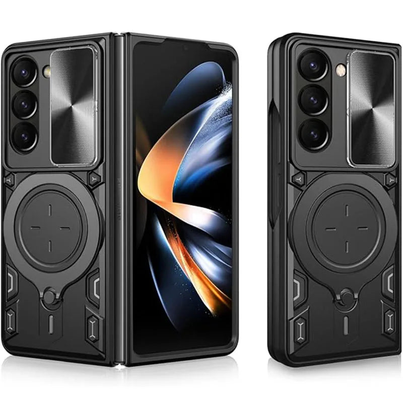 Case For Samsung Galaxy Z Fold 7 6 5 Magnetic Rota Camera Slide Protector Ring 360 Stand Cover Capa Fundas