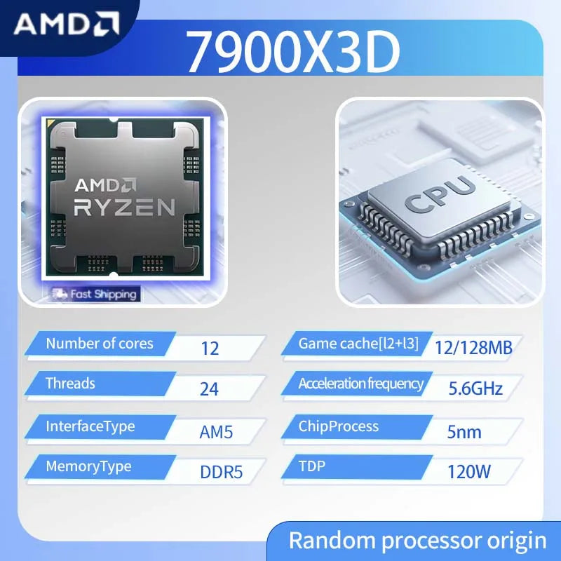AMD Ryzen 9 7900X3D CPU R9 7900X3D Processor 4.4ghz To 5.6ghz Cpu With 12 Cores And 24 Threads, L2-12MB L3-128MB Cache