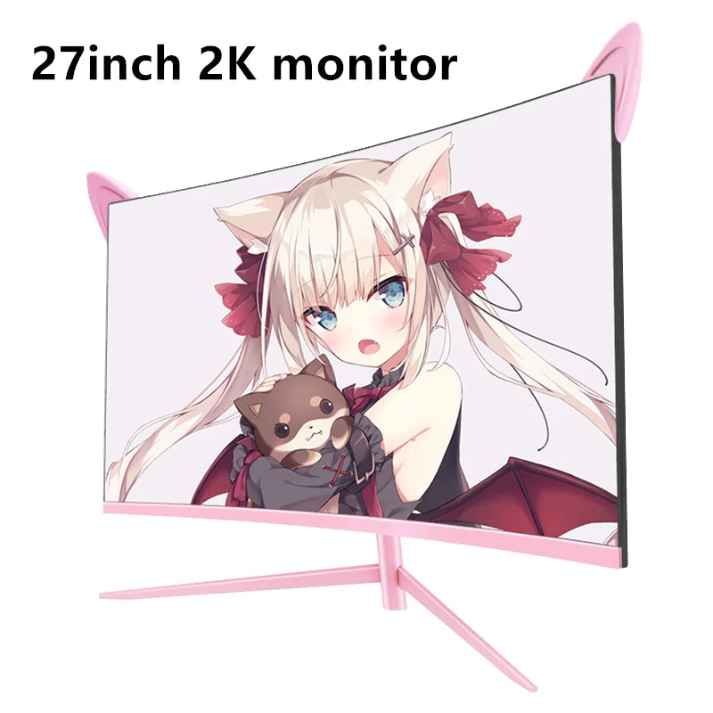 27inch Curved Pink Monitor QHD 165hz 1800R Gaming Display HDR10 Free-Sync Desktop Screen 1ms GTG  With Speakers Tilt Adjustable