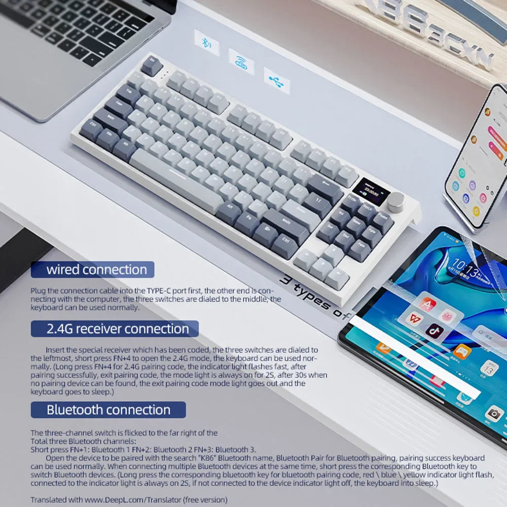 Attack Shark K86 Tri-Mode Wireless Mechanical Keyboard | RGB, Hot-Swappable, Metal Knob, TFT Display & Macro Support