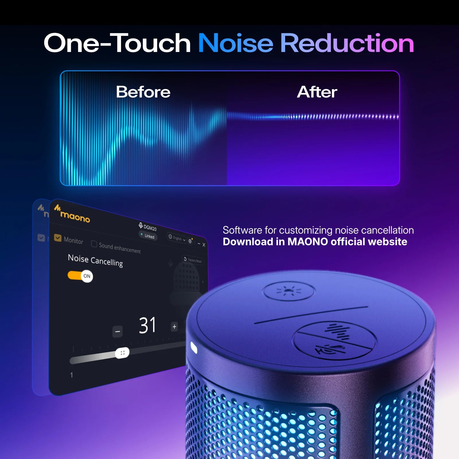 MAONO DGM20S Gaming Microphone USB Condenser Microphone with RGB Light Noise Cancellation Boom Arm for Live Streaming Podcast