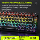 APAYADO K82 Wired Steampunk Mechanical Keyboard 75% Compact 82-Key Hot-Swappable RGB Retro Gaming Keyboard Multifunctional Knob