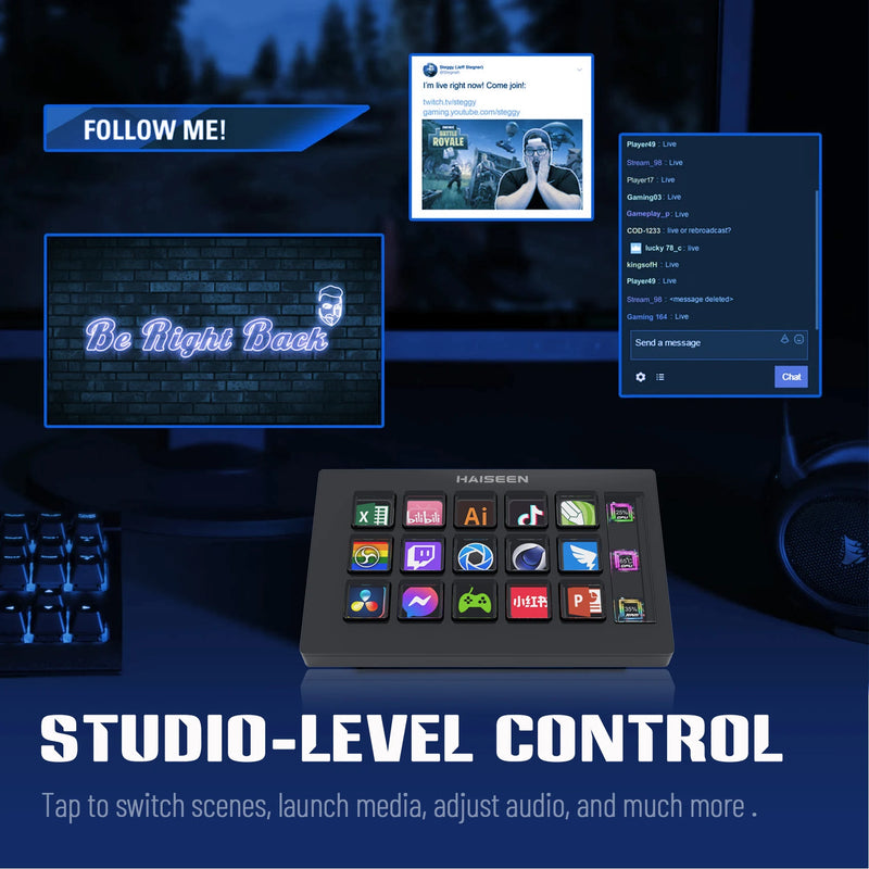 Visual Stream HAISEEN Dock Keyboard LCD Button 15Keys Live Content Creation Controller Customizable Windows/MacOS/Android/iOS