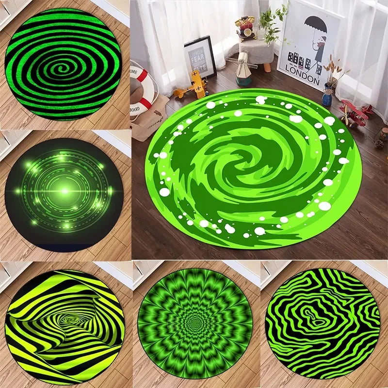 Large Round Mat Green Swirl Floor Soft Perfect Carpet for Bathroom Bedroom Kitchen Living Room Ideal and Home Decorations Rug