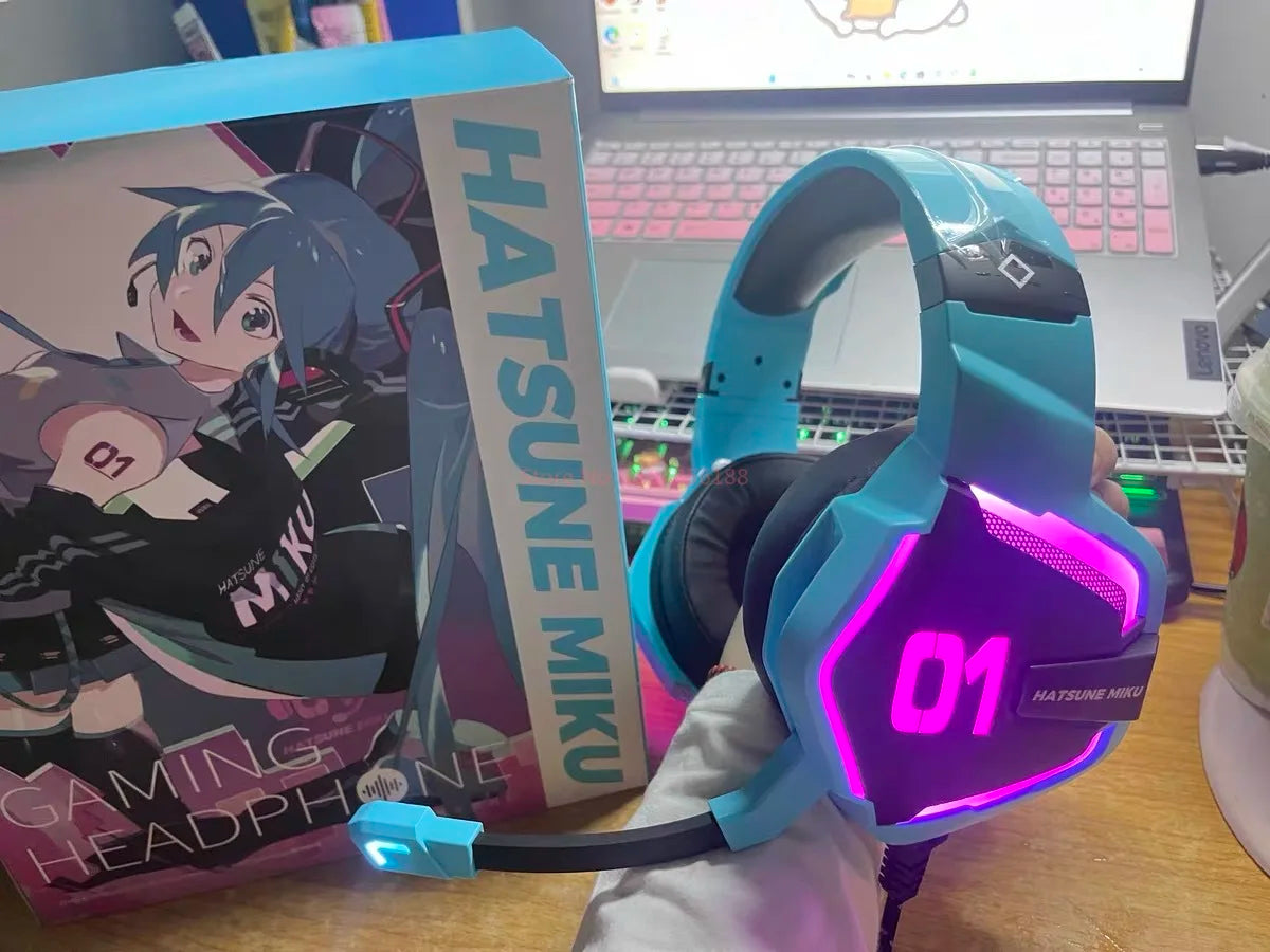 NEW Moeyu Hatsune Miku Esports Heart Series Anime Esports Headset Mechanic Surround Sound Wired Headset Christmas Gift
